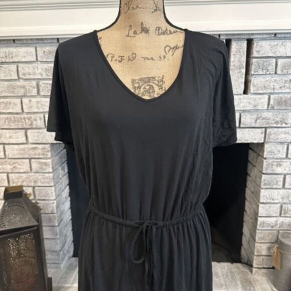 NWT Gap Tie Waisted Black Casual Dress Jersey Knit Size Large Stretch Minimalist - Picture 3 of 12